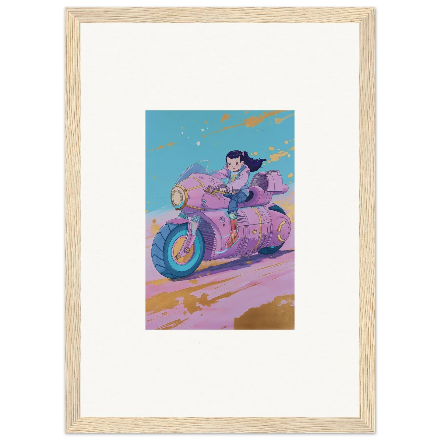 Cartoon character on a pink motorcycle for your Paintfall Venture canvas print