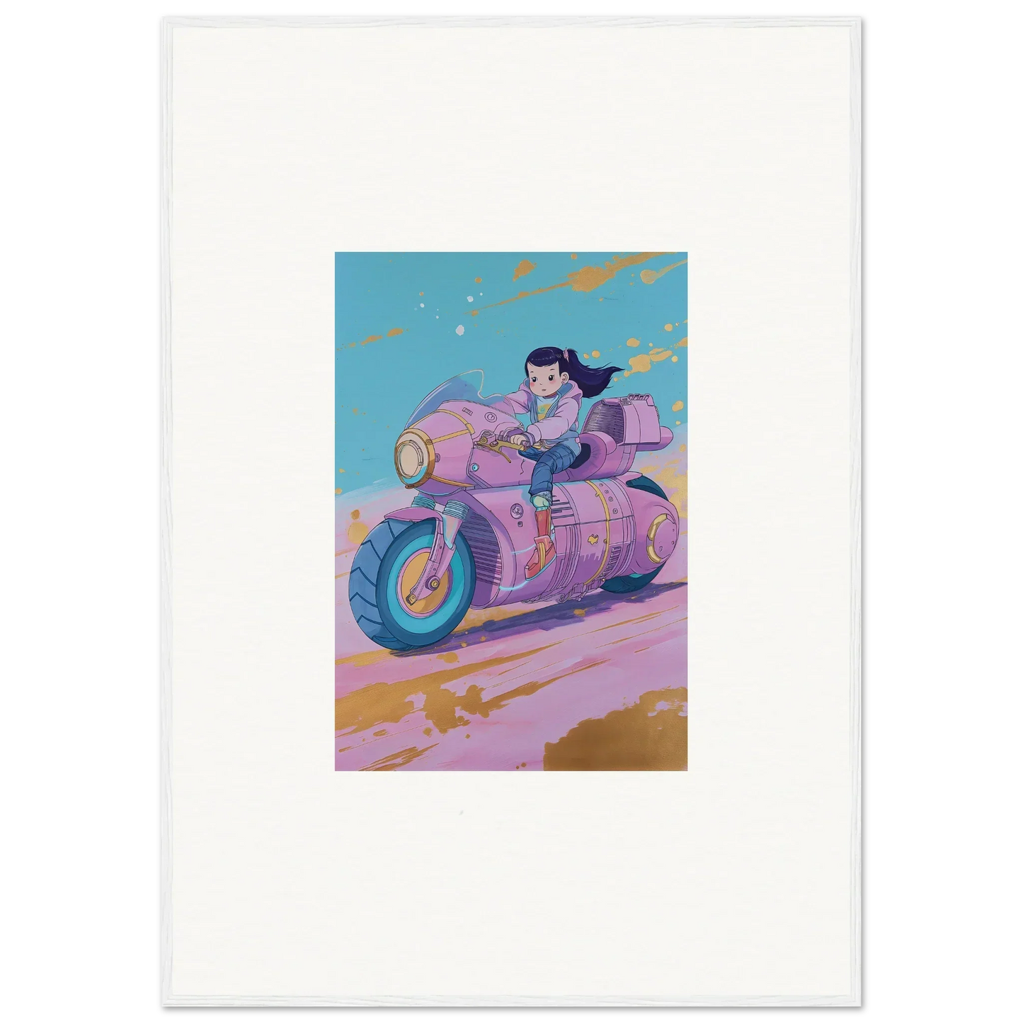 Cartoon character on pink motorcycle for Paintfall Venture canvas print room decoration