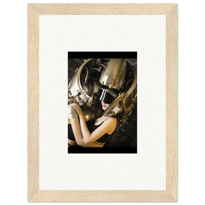 Framed wall art of a person in a golden helmet, perfect for room decoration