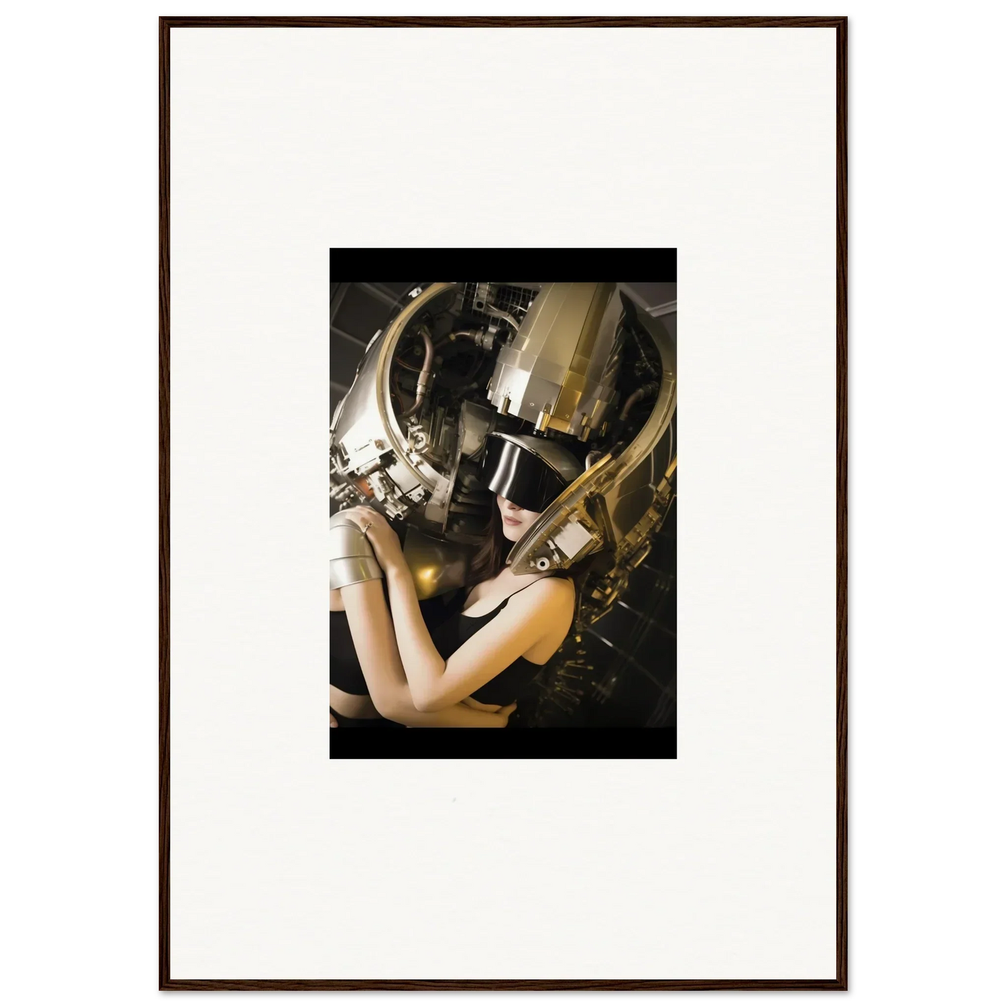 Futuristic helmet with gold and silver elements, perfect for room decoration or wall art