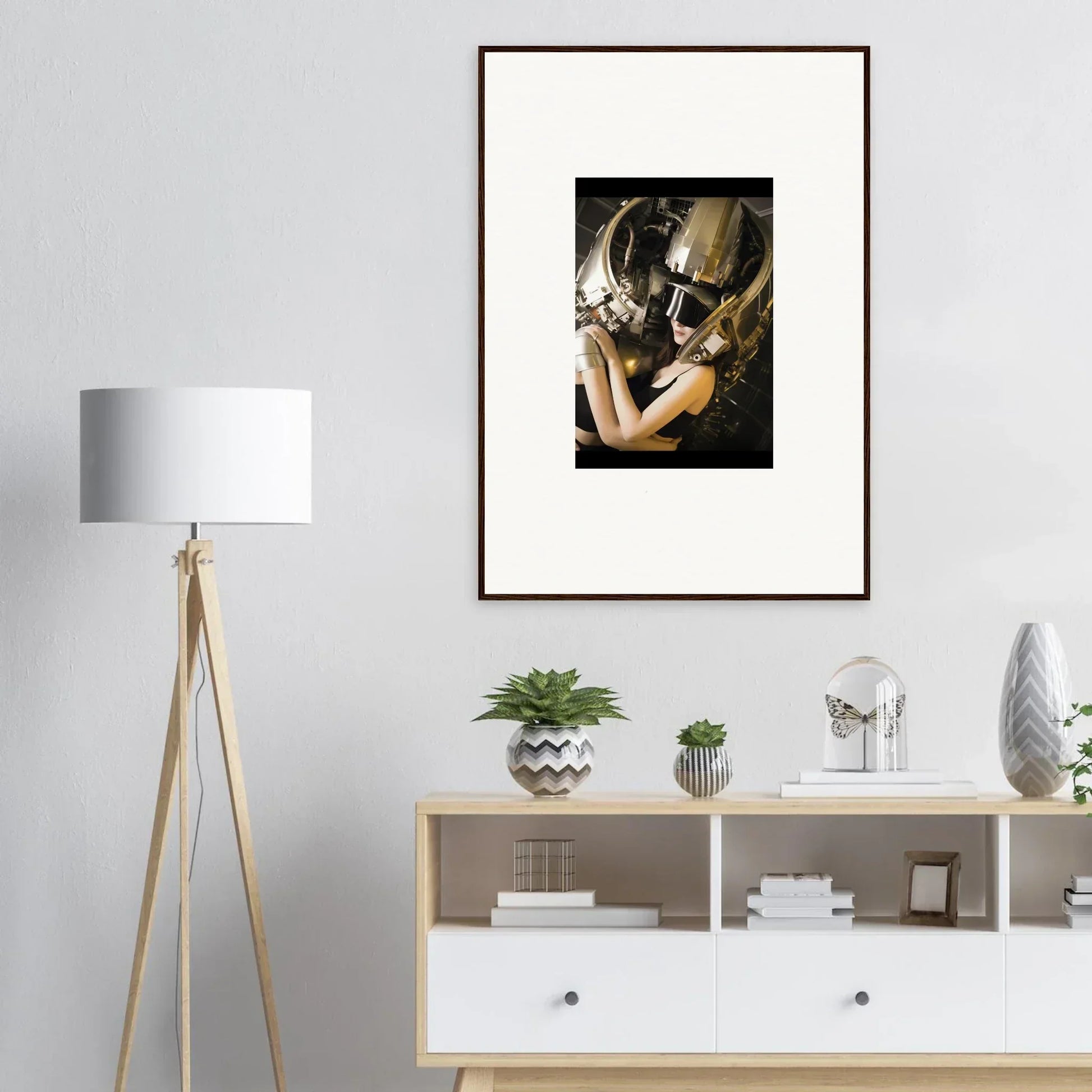 Framed photo of a person with a horse’s head, perfect for wall art or room decoration