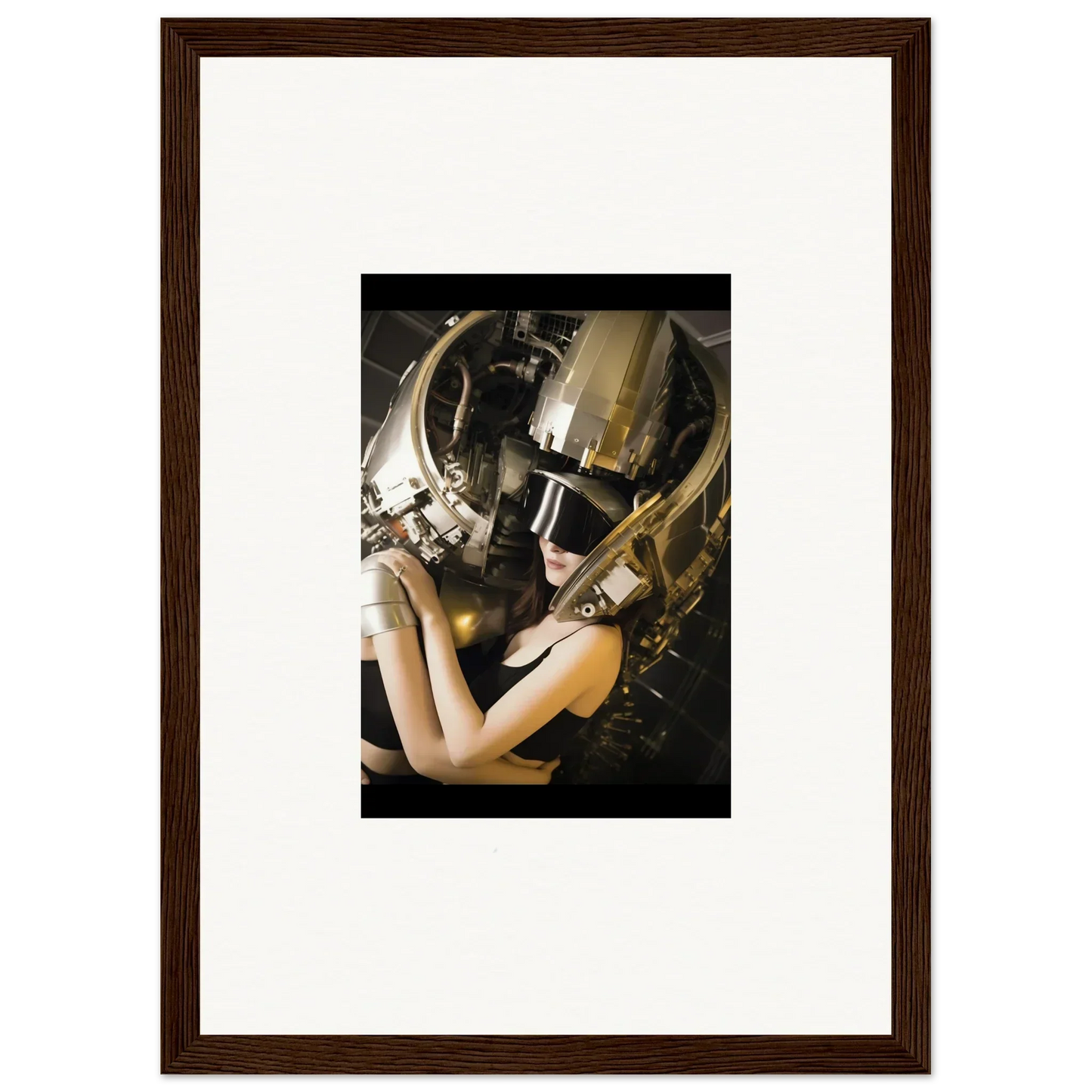 Framed wall art of a person in a golden helmet for stylish room decoration