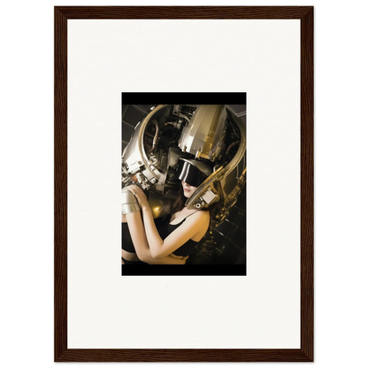 Framed wall art of a person in a golden helmet for stylish room decoration