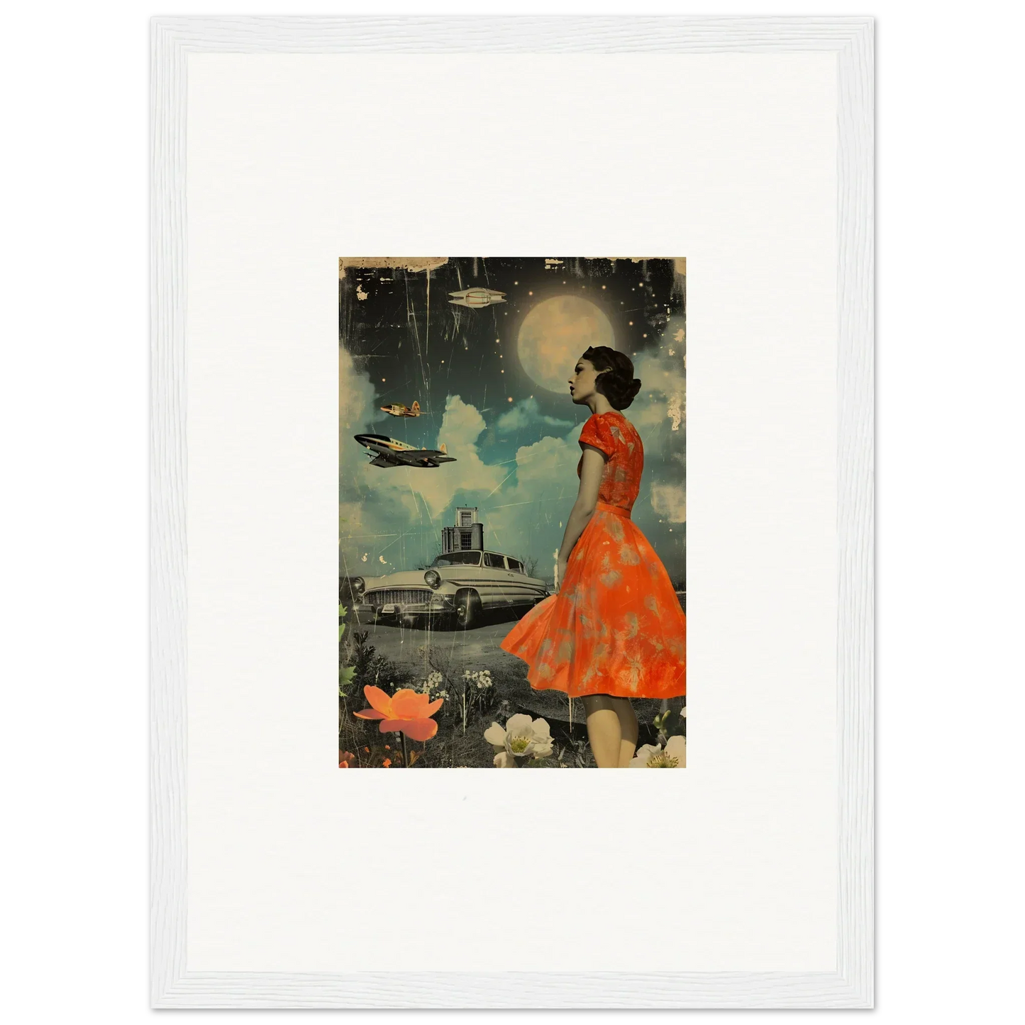 Vintage illustration of a woman in an orange dress for Veil Tales canvas print