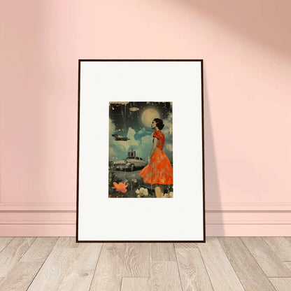 Framed canvas print of a woman in orange dress for stylish room decoration with Veil Tales theme