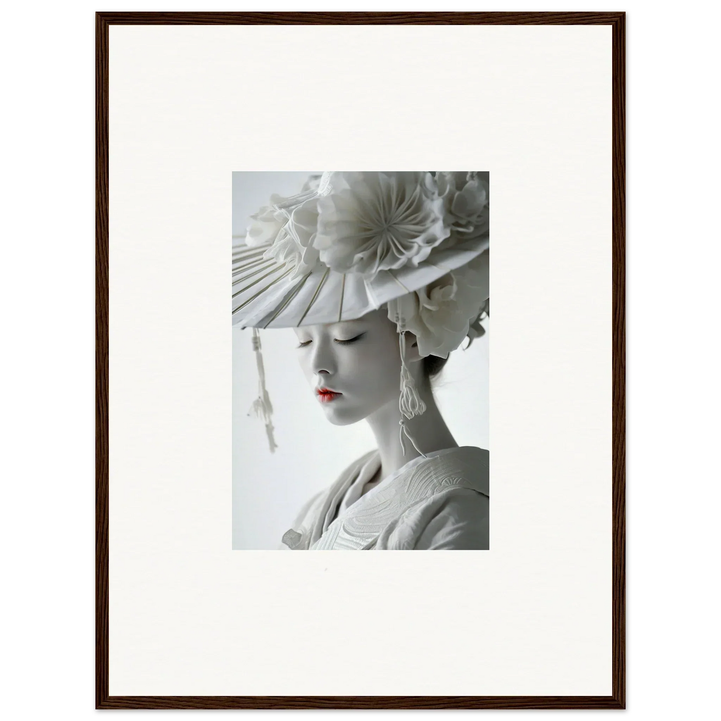 Black and white canvas print of a woman in geisha attire, perfect for petal dreams room decoration