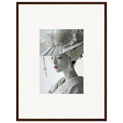 Black and white canvas print of a woman in geisha attire, perfect for petal dreams room decoration