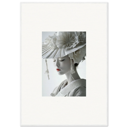 Elegant woman in a white hat, perfect for Petal Dreams canvas print room decoration