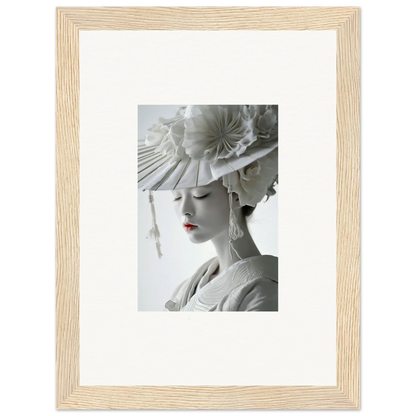 Framed black and white canvas print of a woman in a hat, perfect for petal dreams room decoration