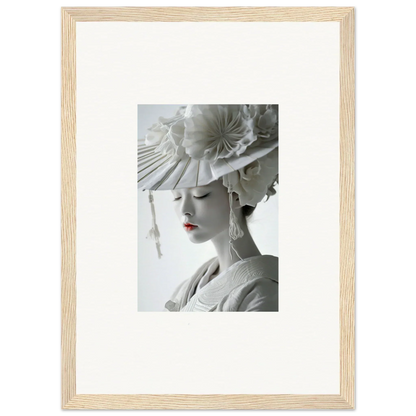 Framed black and white photo with a stylish hat and red lipstick, perfect for petal dreams room decoration