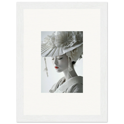 Framed black and white photo of a woman in a fancy hat for your petal dreams room decoration