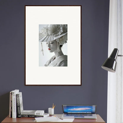 Framed black and white portrait with ornate hat for stylish room decoration in Petal Dreams