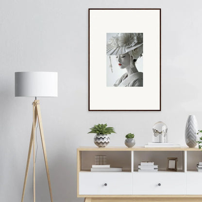 Framed black and white portrait of a woman with an elegant hat for stylish room decoration