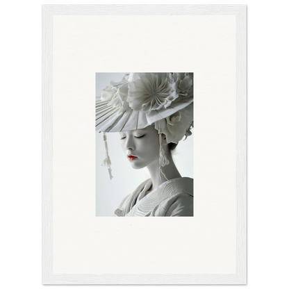 Framed black and white photo of a woman in a hat, perfect for petal dreams room decoration