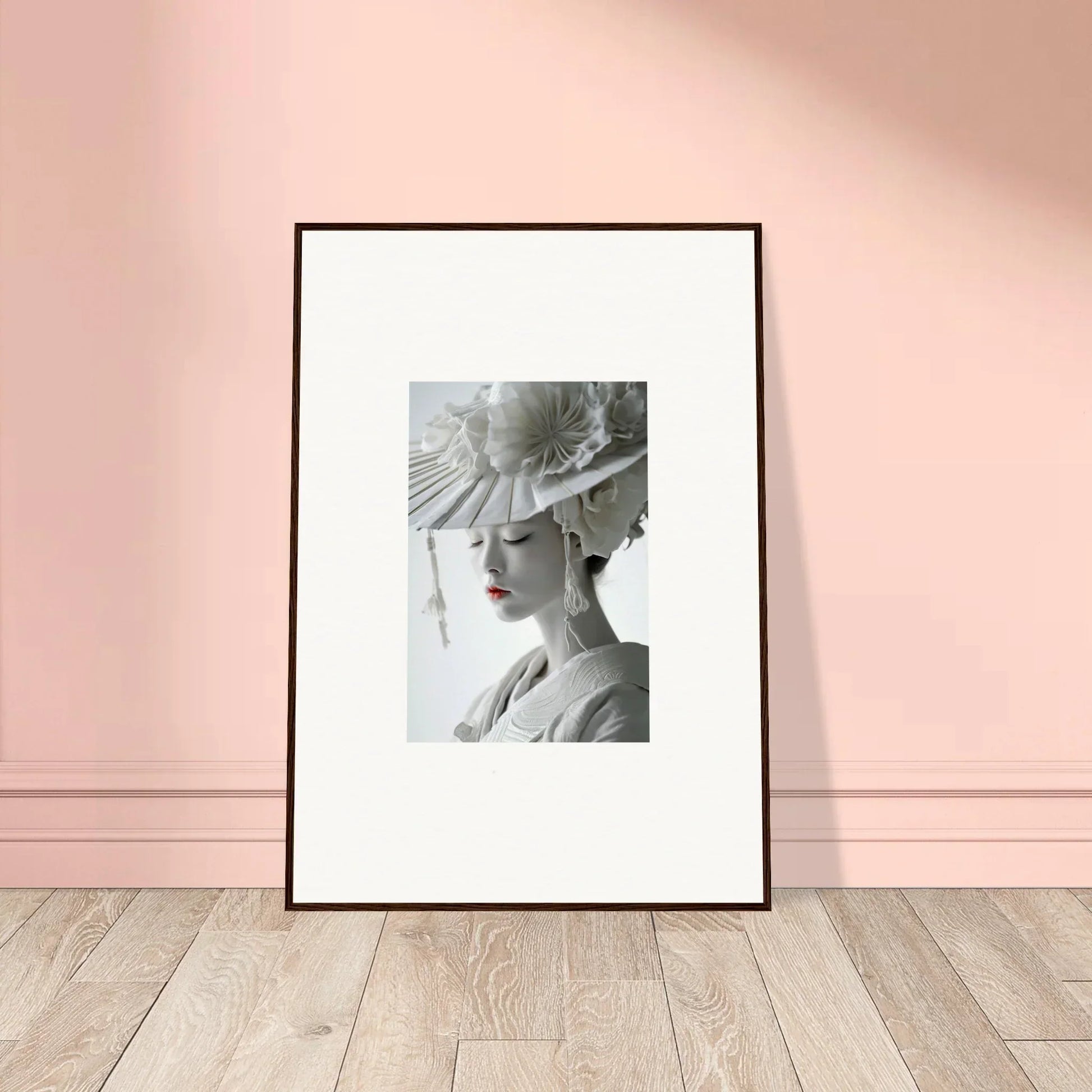 Framed black and white photo of a person in a hat, perfect for petal dreams room decoration