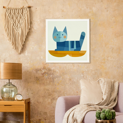 Geometric cat illustration featuring a blue striped design from Cat Dreamgrid