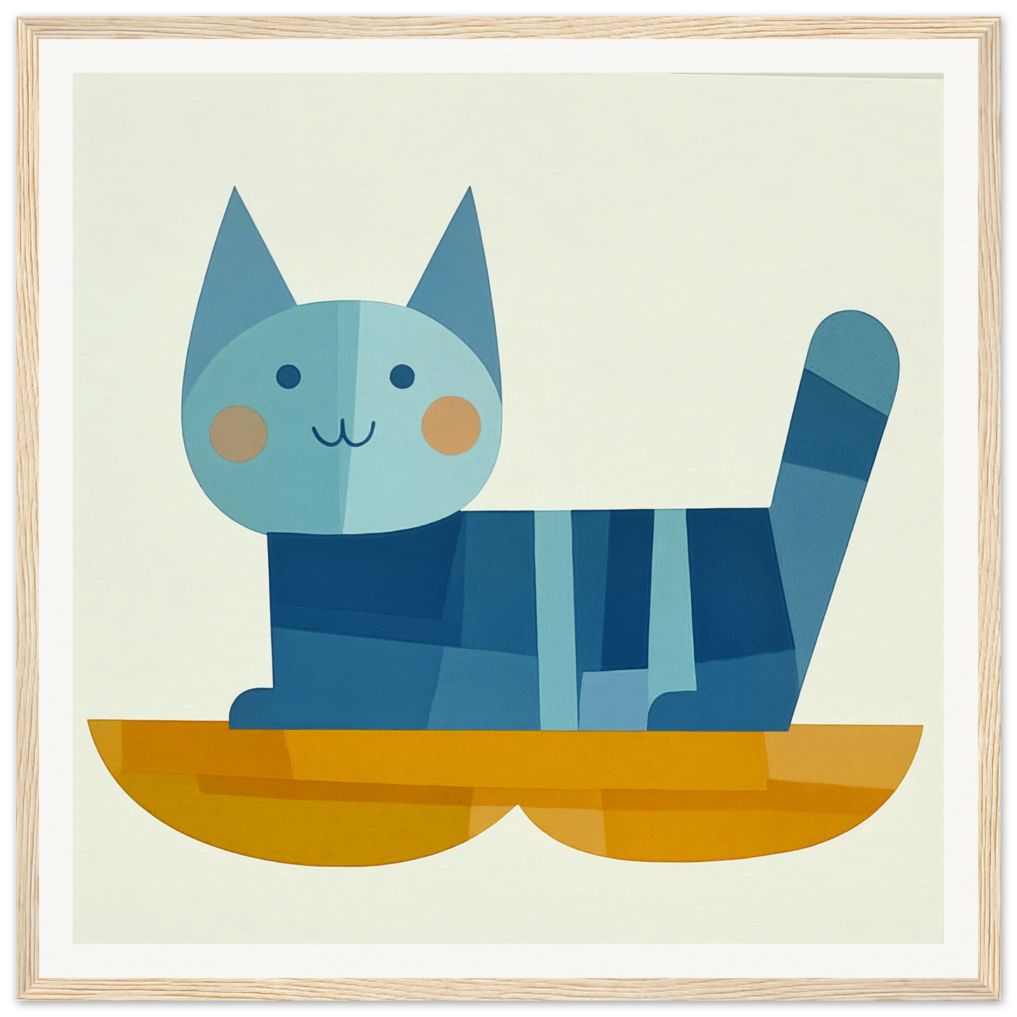 Cute blue geometric cat with stripes in a yellow boat for Cat Dreamgrid design