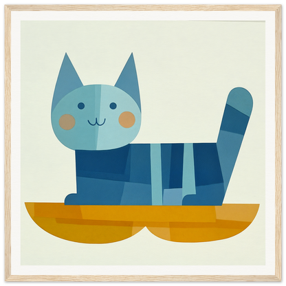 Cute blue geometric cat with stripes in a yellow boat for Cat Dreamgrid design