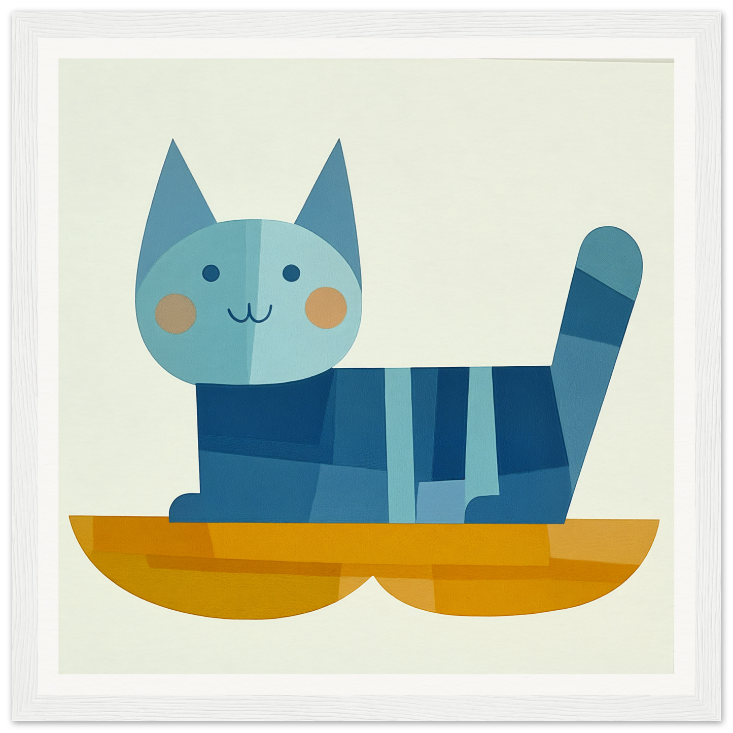 Blue striped cat with rosy cheeks in a yellow boat from Geometric Cat Dreamgrid