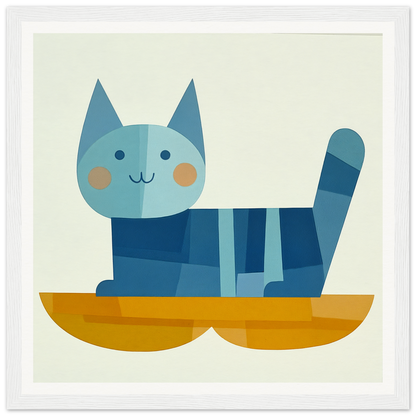 Blue striped cat with rosy cheeks in a yellow boat from Geometric Cat Dreamgrid