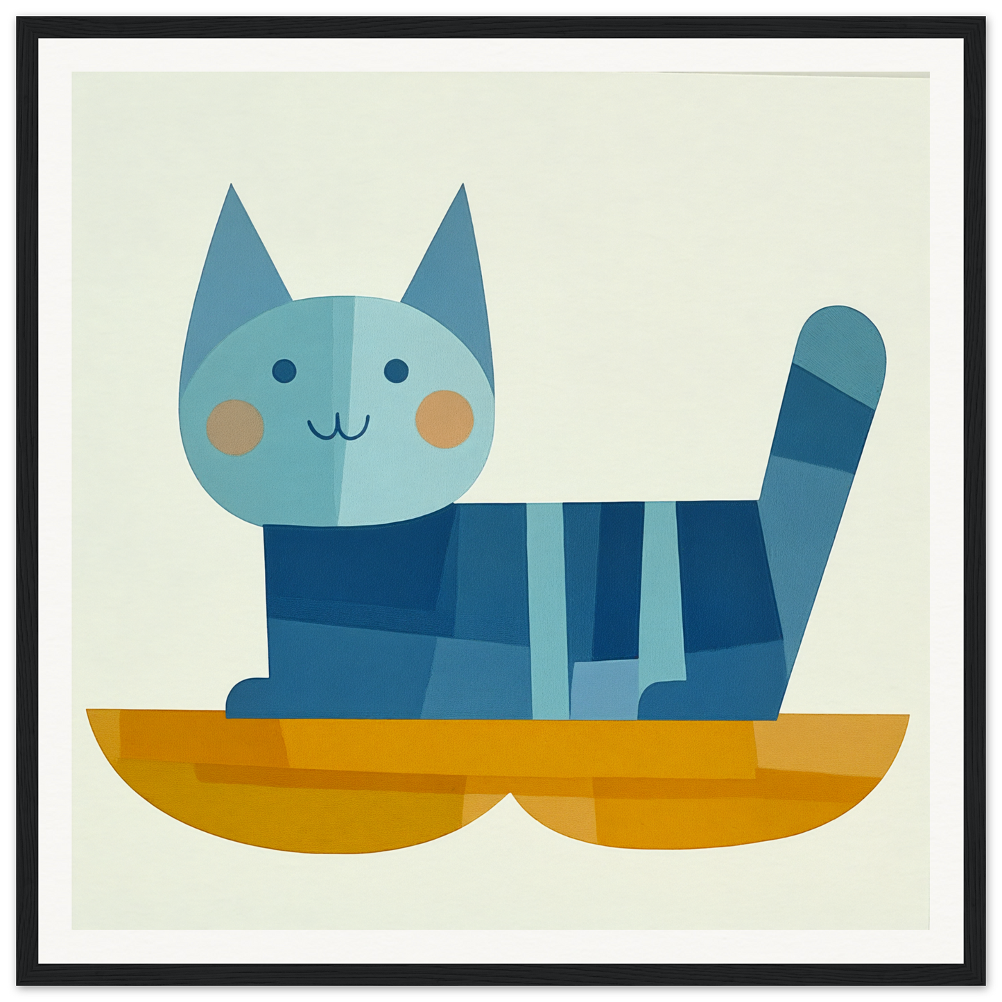 Cute blue geometric cat with rosy cheeks in a yellow boat for Cat Dreamgrid