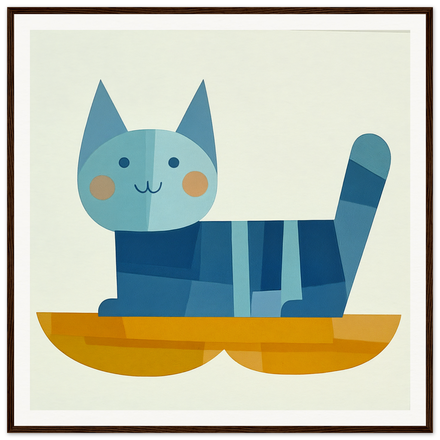 Blue striped cartoon cat in yellow boat for Geometric Cat Dreamgrid design