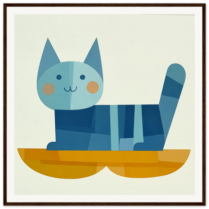 Blue striped cartoon cat in yellow boat for Geometric Cat Dreamgrid design