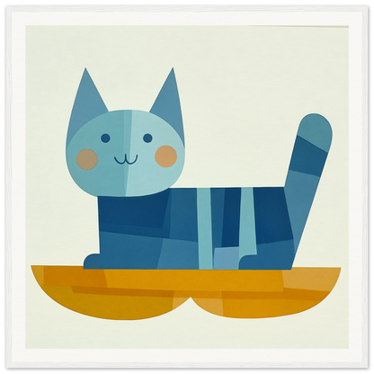 Blue striped cat in a yellow boat on Geometric Cat Dreamgrid design