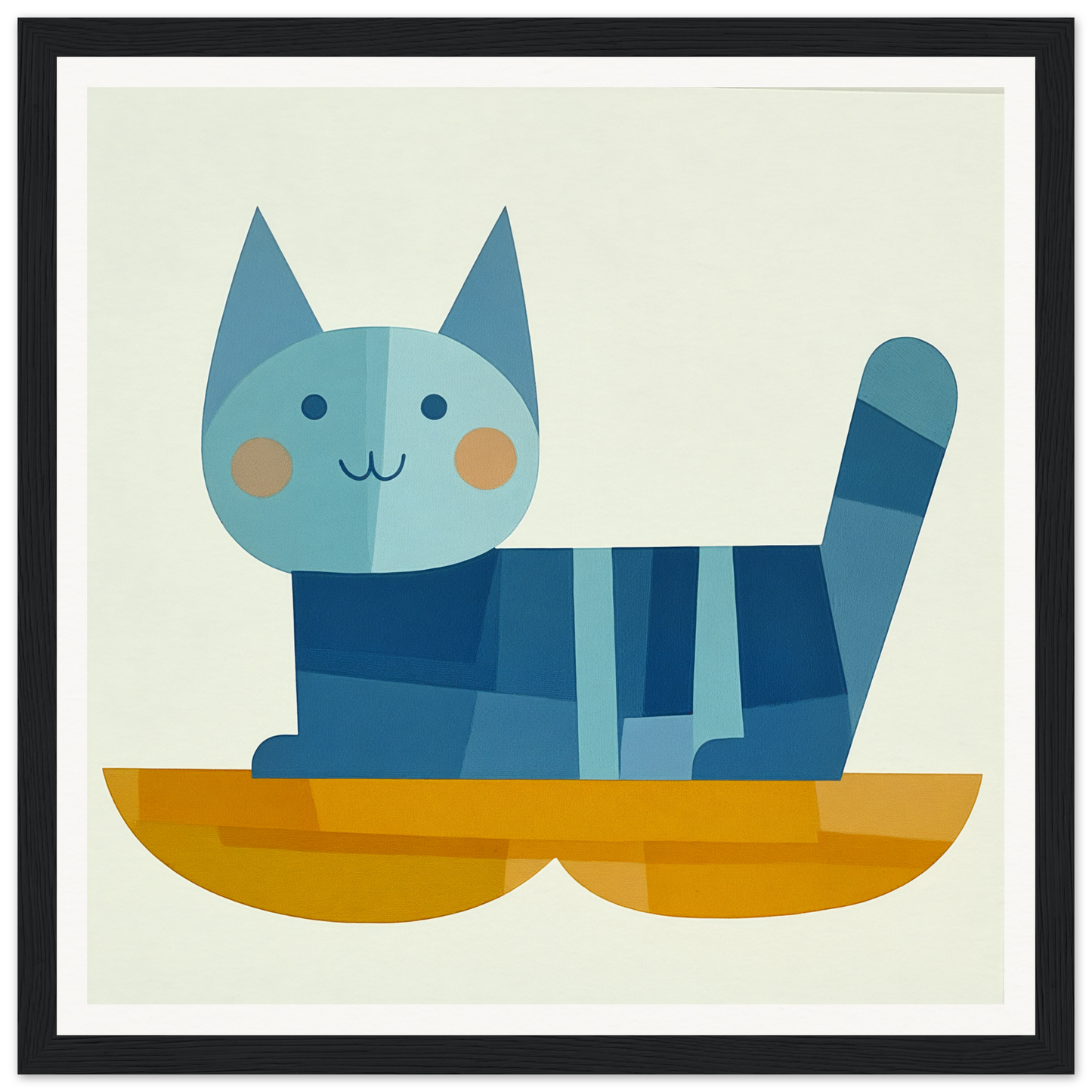 Blue striped cat with rosy cheeks relaxing in a yellow boat, Geometric Cat Dreamgrid