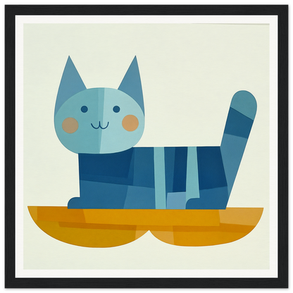 Blue striped cat with rosy cheeks relaxing in a yellow boat, Geometric Cat Dreamgrid