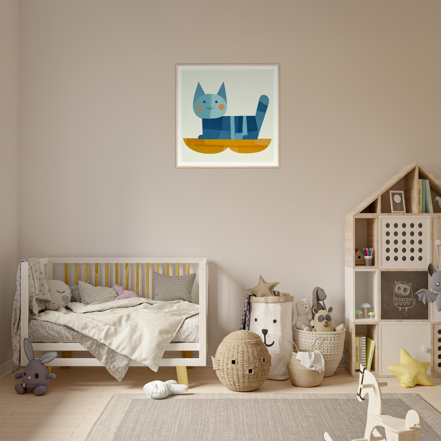 Geometric Cat illustration mounted on wall, perfect for Geometric Cat Dreamgrid decor