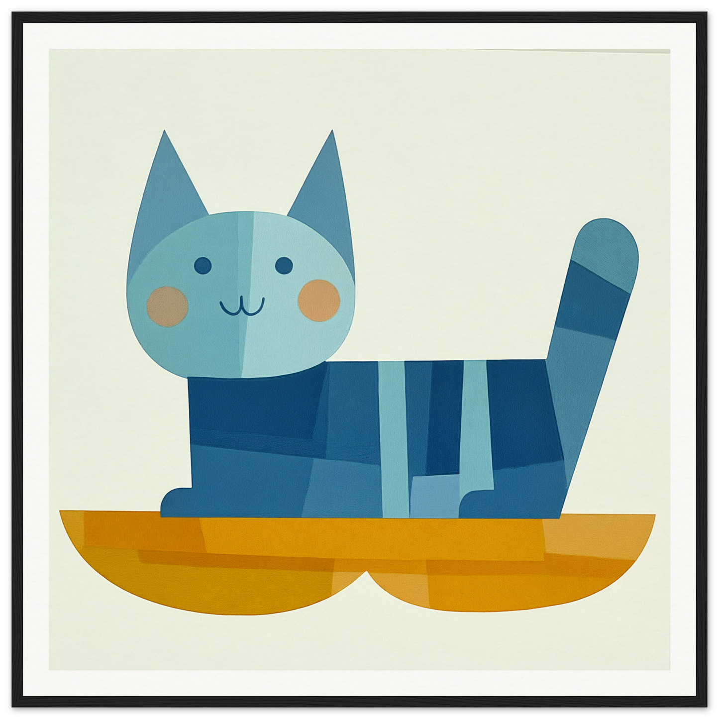 Blue striped cat sitting in a yellow boat from the Geometric Cat Dreamgrid collection