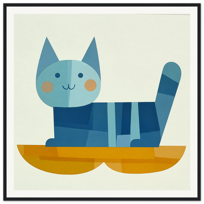 Blue striped cat sitting in a yellow boat from the Geometric Cat Dreamgrid collection