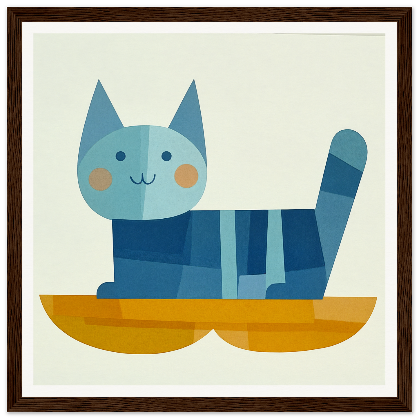 Blue striped geometric cat with rosy cheeks in yellow boat from Geometric Cat Dreamgrid