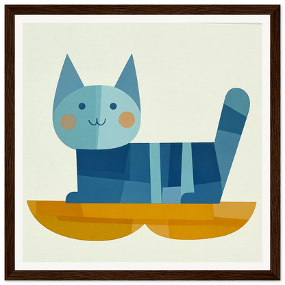 Blue striped geometric cat with rosy cheeks in yellow boat from Geometric Cat Dreamgrid