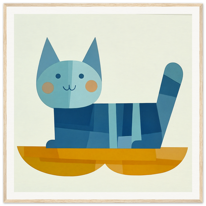 Cute blue geometric cat with stripes sitting in a yellow boat for Cat Dreamgrid