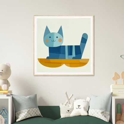 Blue striped cat in yellow boat from Geometric Cat Dreamgrid collection