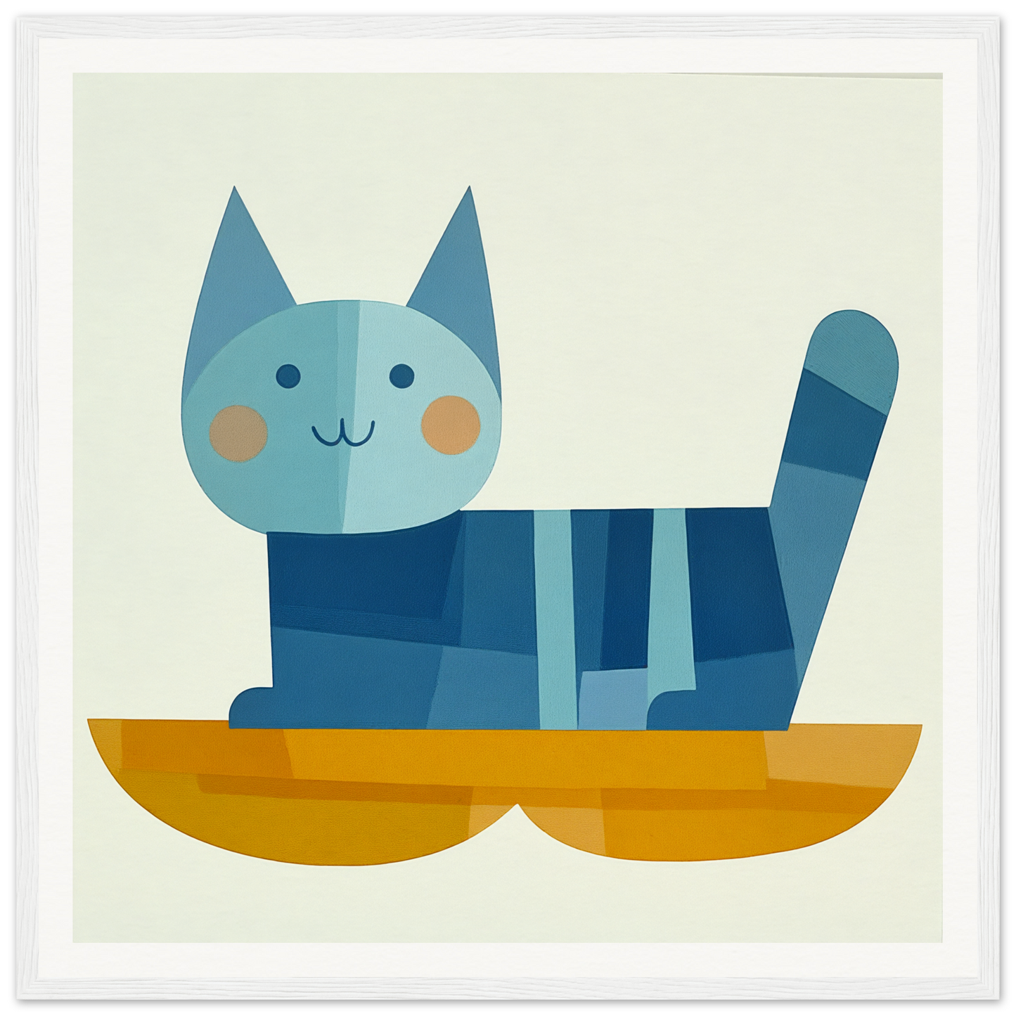 Blue striped cartoon cat in a golden boat for Geometric Cat Dreamgrid design