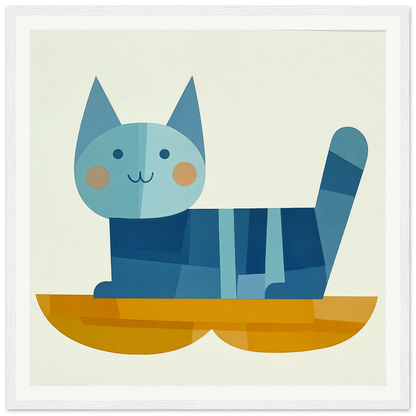 Blue striped cartoon cat in a golden boat for Geometric Cat Dreamgrid design