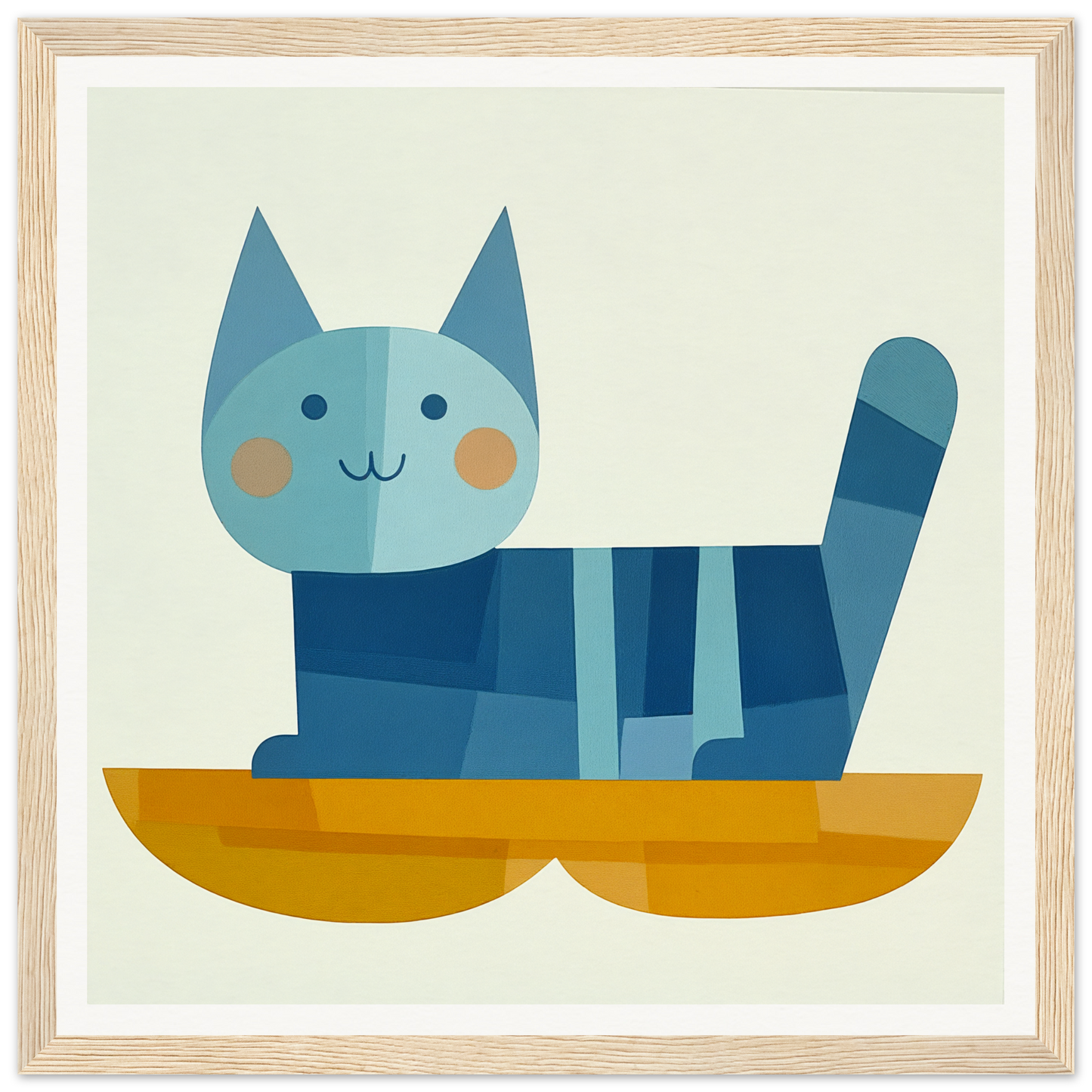 Blue striped cat with rosy cheeks in yellow boat for Geometric Cat Dreamgrid