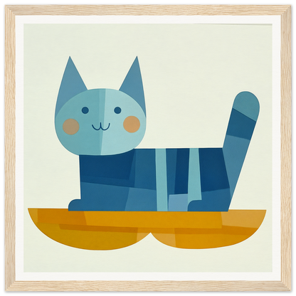 Blue striped cat with rosy cheeks in yellow boat for Geometric Cat Dreamgrid