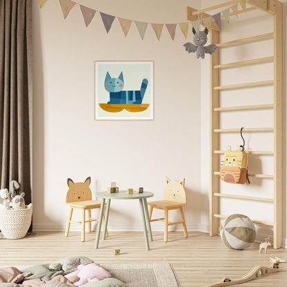 Children’s play area featuring Geometric Cat Dreamgrid with animal-themed chairs and table