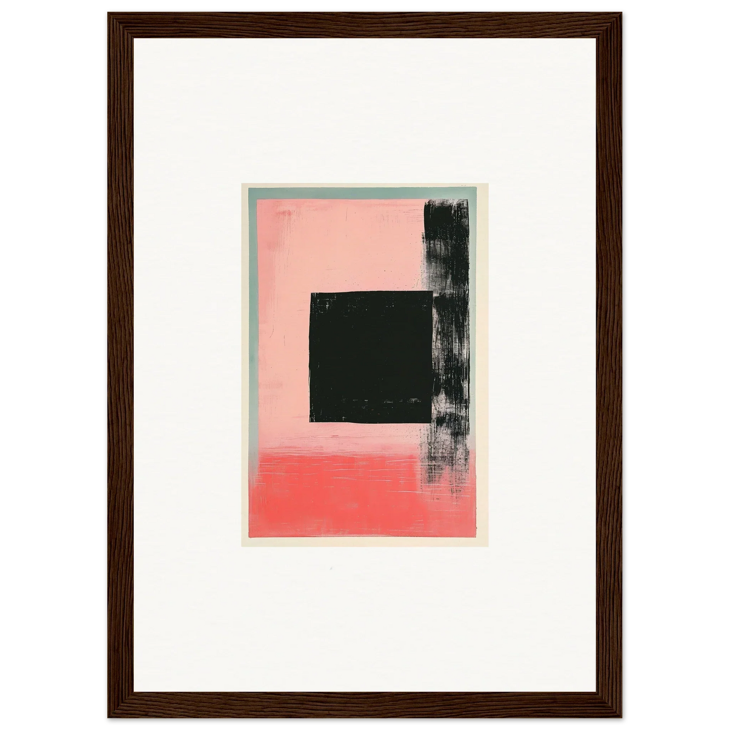 Abstract canvas print of Elysian Frenzy with black square and pink brushstrokes