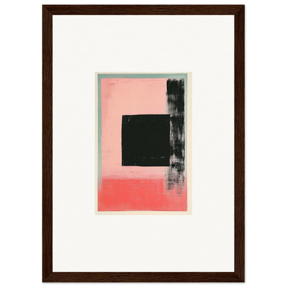 Abstract canvas print of Elysian Frenzy with black square and pink brushstrokes