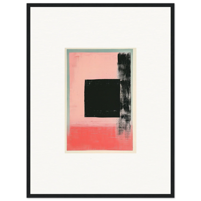 Abstract painting of a black square with brushstrokes on pink, perfect for Elysian Frenzy room decoration