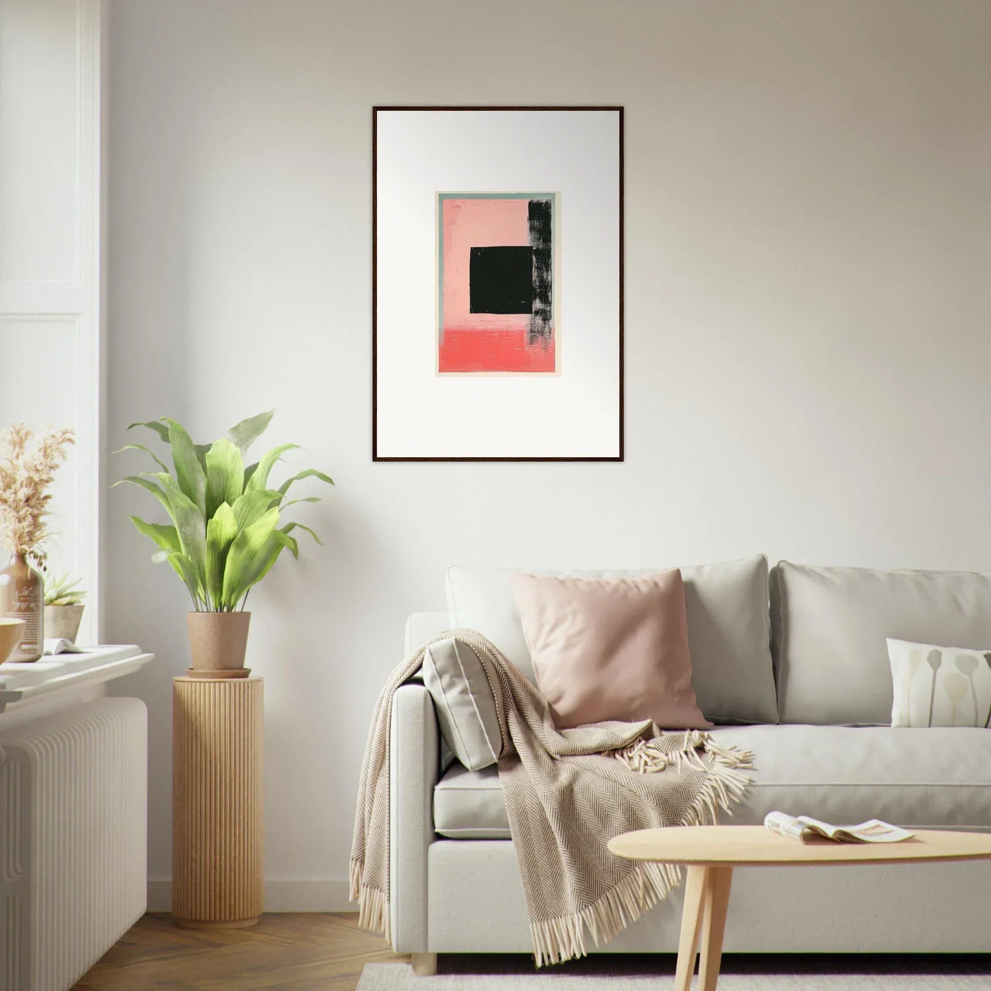 Framed canvas print of Elysian Frenzy with pink and black geometric shapes for room decoration