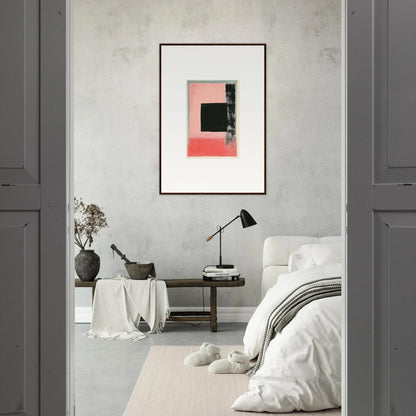 Framed canvas print of Elysian Frenzy with pink and black geometric art for room decoration