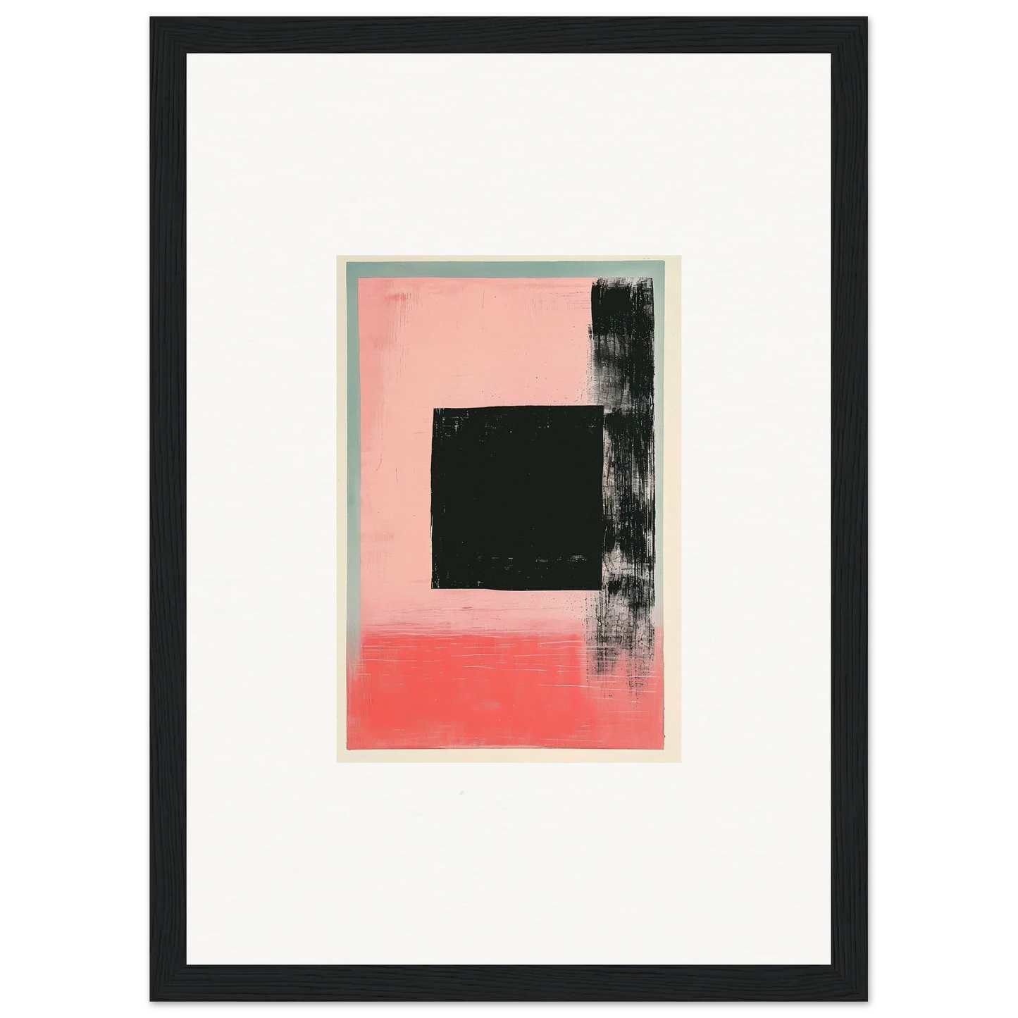 Abstract painting with geometric shapes in pink, black, and gray for Elysian Frenzy canvas print