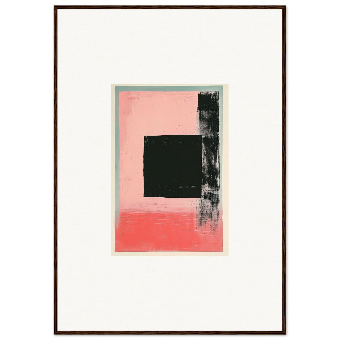 Abstract canvas print of Elysian Frenzy with pink, black, and gray geometric shapes