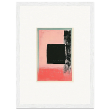 Abstract painting of a black square with brushstrokes on pink for Elysian Frenzy canvas print